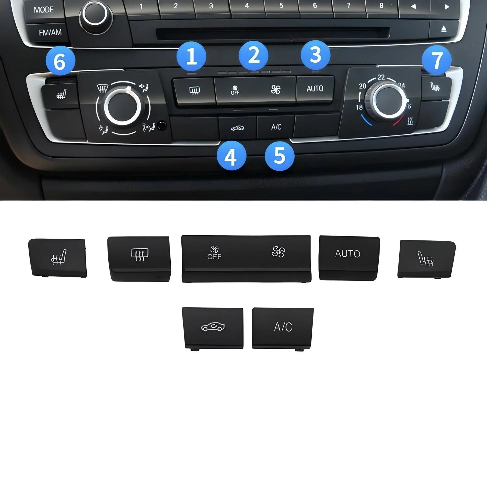 BMW E90 E91 E92 E93 Climate Control Buttons Set – Black – Compatible with BMW E90 Series – Dashboard Interior