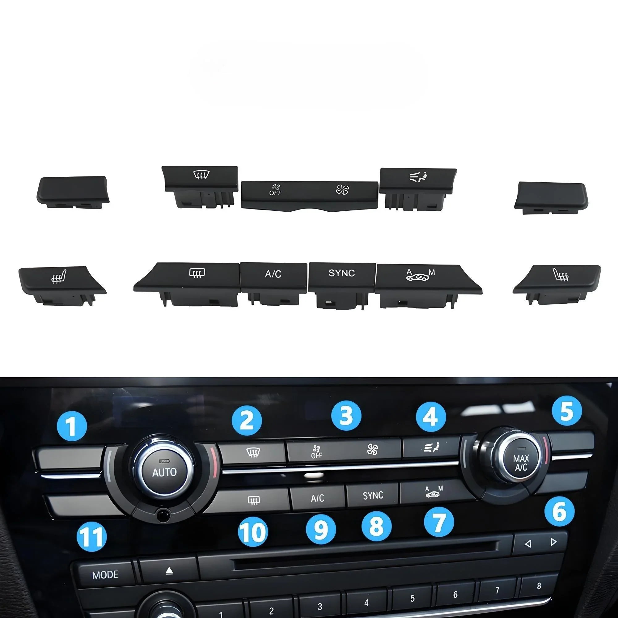 BMW Climate Control Button Set – Black Finish – Compatible with BMW 5 Series F10 – Interior