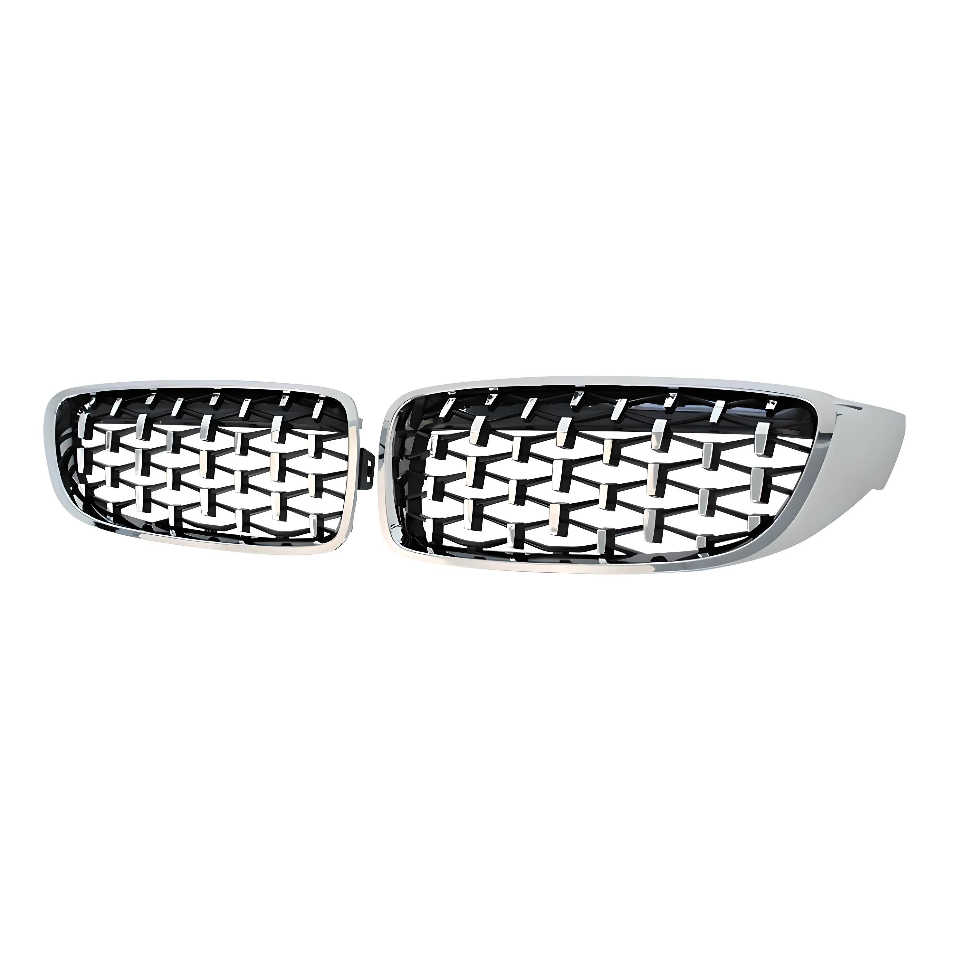 Car Front Grille Set – Chrome Frame Black Mesh – Compatible with BMW Exterior