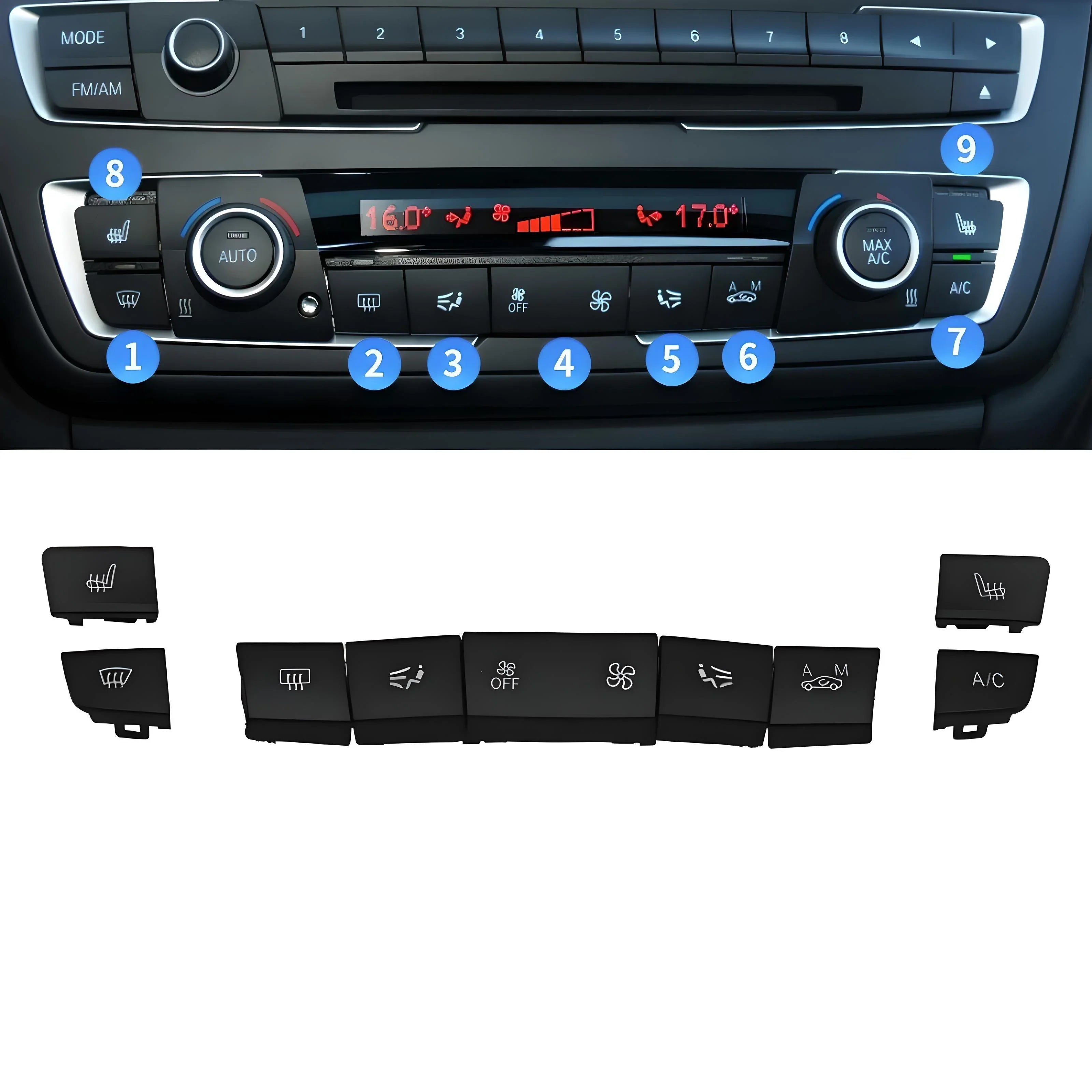 BMW E90 E91 E92 E93 LCI AC A/C Control Panel Button Switch – Black – Front Interior