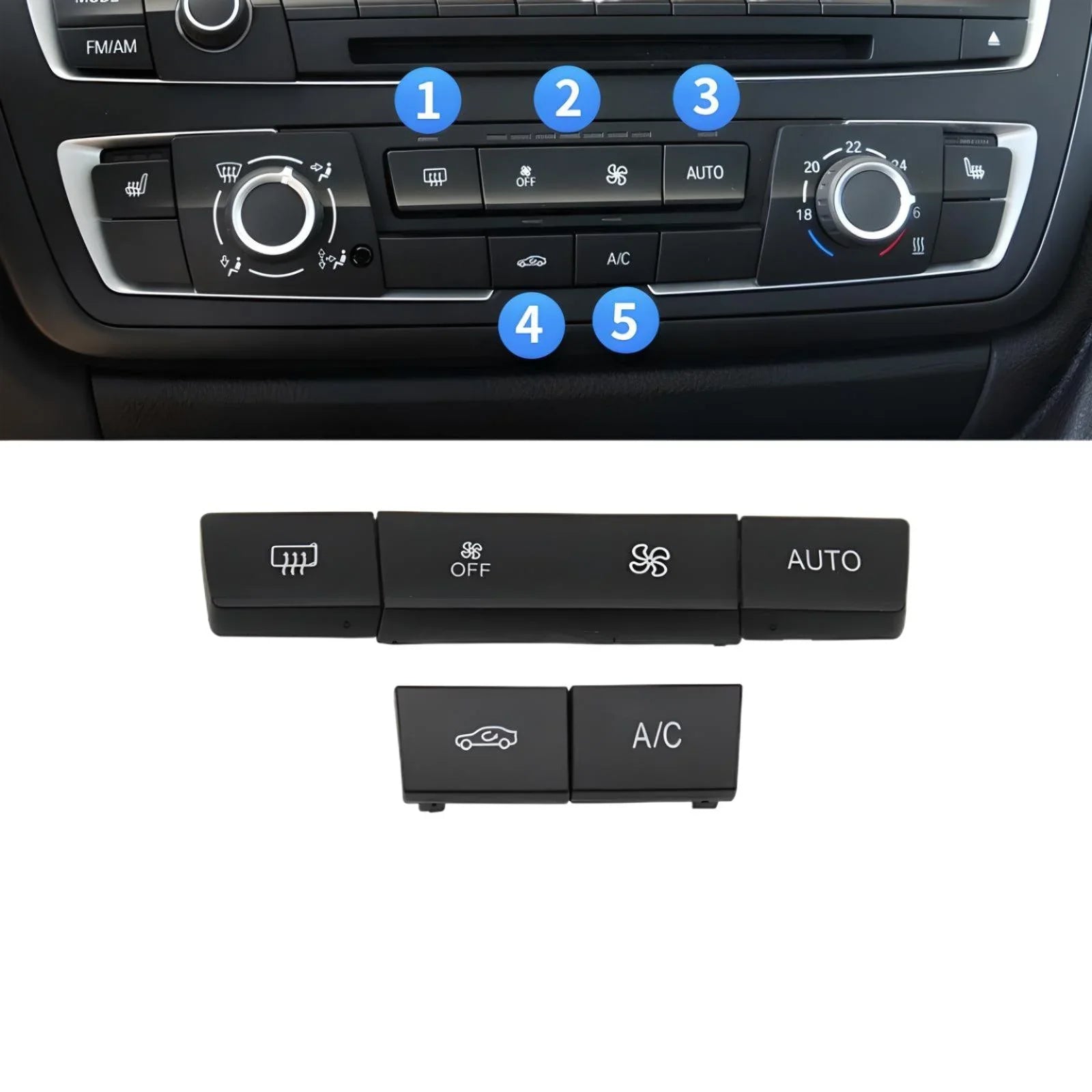 BMW E90 E92 E93 climate control button set – black – compatible with BMW E90 E92 E93 – dashboard